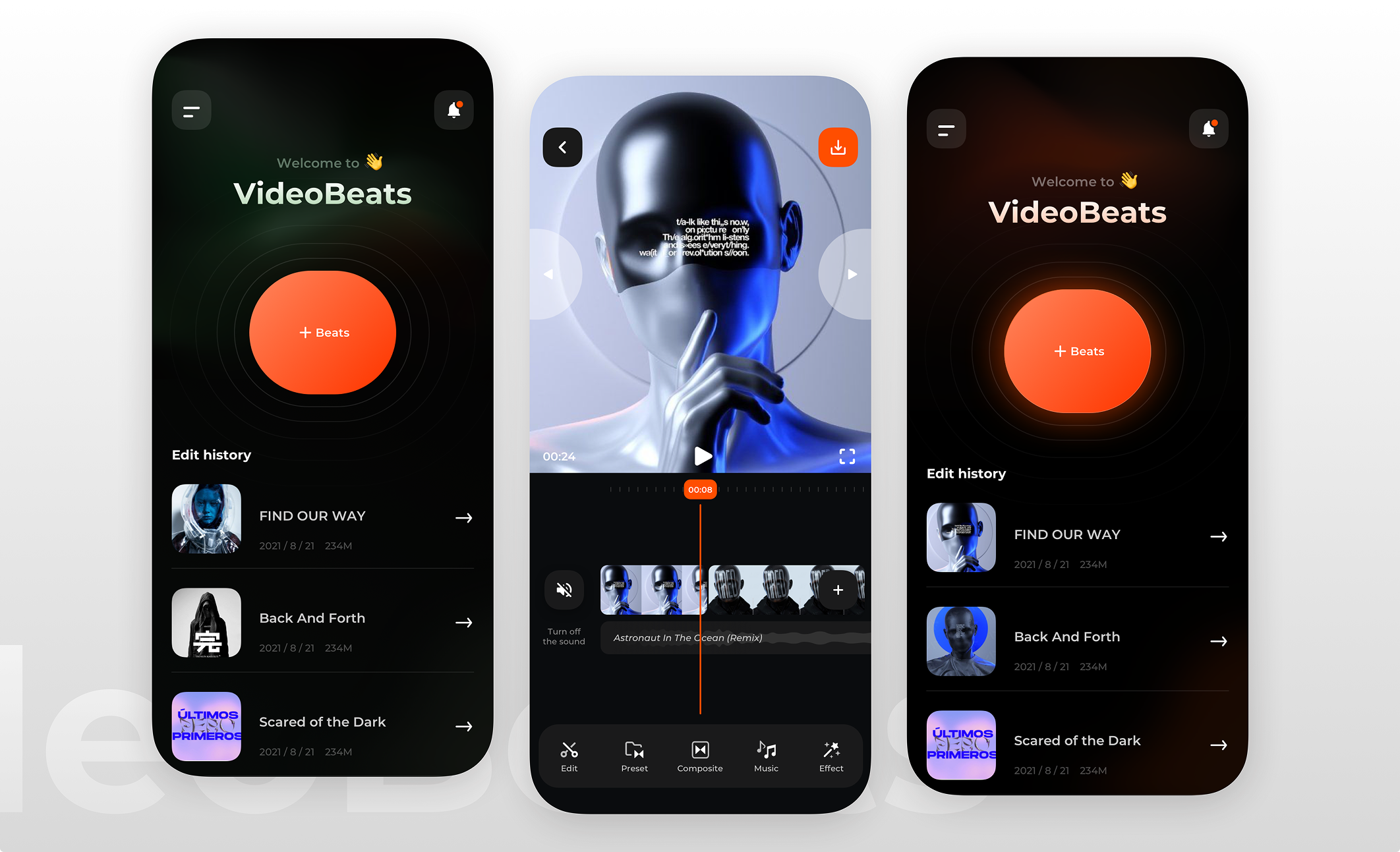 VideoBeats mobile editing interface